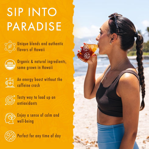 20 Hawaiian Natural Tea Mango Peach Flavored Organic Tea - Tropical Fruit Green and Black Tea Blend - Perfect Daily Cup