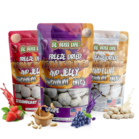 3 Count Bundle Of Bliss Life Premium PB&J Bites - Strawberry, Grape,