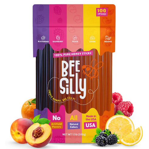 Bee Silly Flavored Honey Sticks - USDA Grade Single Serve Straws, Only 15 Calories