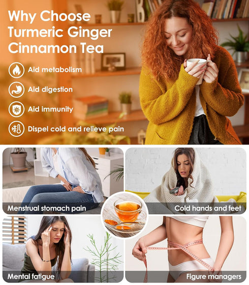 Rlvym 120 Gluten(120pcs, 240g) Bags Turmeric Ginger Cinnamon Tea, Natural Turmeric Herbal Tea, Improve Digestion