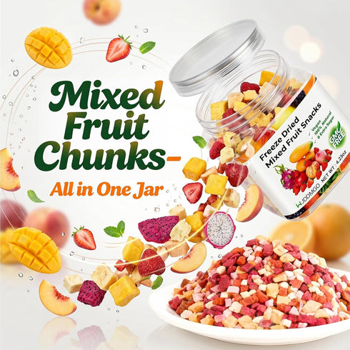 WJDDMGO 4.23oz (120g) Freeze Dried Fruit Mixed Snacks - Crunchy Tropical Dehydrated Fruit Mix with Strawberries Apple