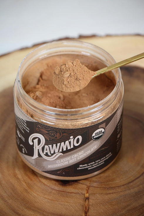 Pack 2 8.5 oz Rawmio Organic Classic Cacao Mushroom Hot Chocolate - Vegan, Kosher, Low-Fat and Gluten-Free | of |