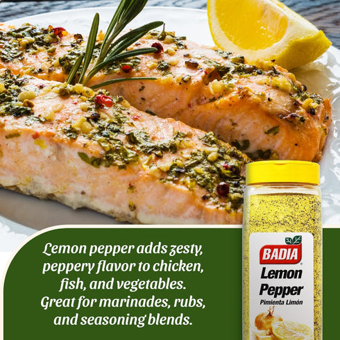 24 oz Badia Lemon Pepper Seasoning, - Pepper, Garlic & Onion, Zesty Citrus Blend for Chicken, Seafood & Vegetables