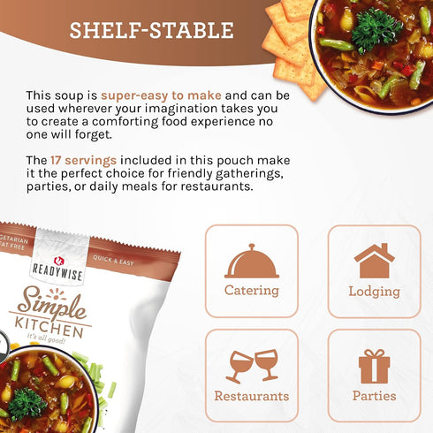 17 1 Pack READYWISE - Simple Kitchen, Minestrone Soup Mix, Servings, MRE, Vegetarian, Food, Soup Mix, for Events