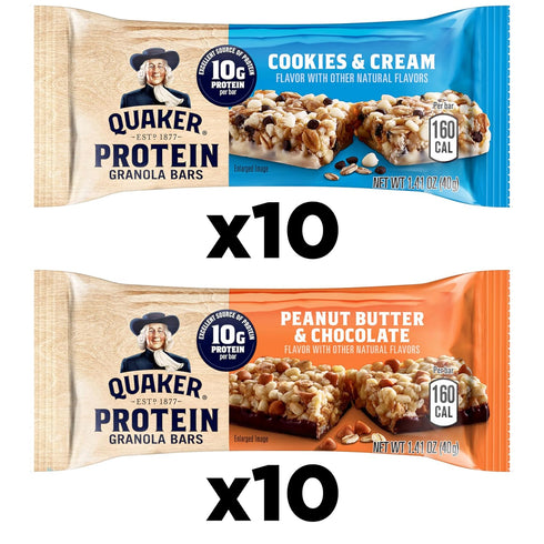 2 Pack, 10g 1.41 oz 20ct Quaker Protein Granola Bars, Flavor Variety Protein, Bars