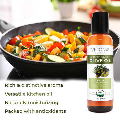 2 Oz 100% velona USDA Certified Organic Olive Oil - Fl | Pure and Natural Carrier Oil | Extra Virgin, Unrefined, Cold