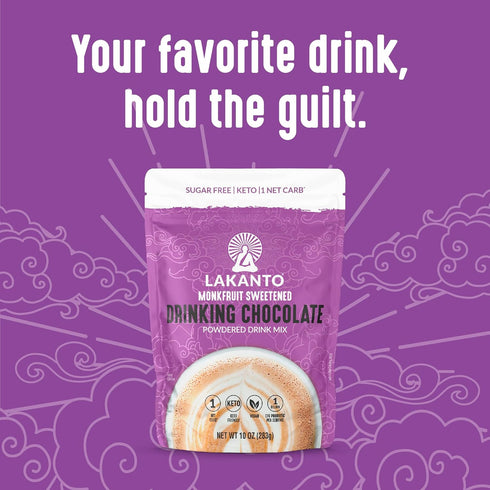 10 oz) Lakanto Sugar Free Drinking Chocolate - Cold or Hot Cocoa Powder Mix, Shelf Stable Probiotics, Monk Fruit