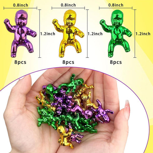24PCS 1.2inch Counting MEMOVAN Mardi Gras King Cake Babies Purple Green Gold Tiny Plastic Babies Mini Baby Figurines
