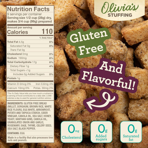 9 (Pack 2) Olivia's Croutons Gluten Free Stuffing Mix - Rosemary & Sage Herb Seasoned Dressing - Vegetarian