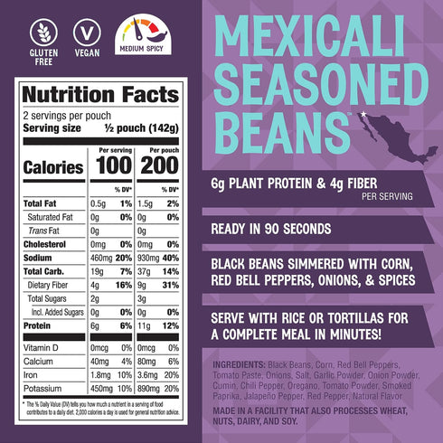 (4 Pack) 10 oz Simmered The Good Bean Heat and Eat Microwaveable Pouch - Mexicali Seasoned Beans - Pouch - Black Beans