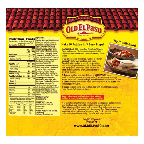 12.5 oz. (Pack 4) Old El Paso Fajita Dinner Kit With Flour Tortillas, Mild Fajita Sauce & Seasoning Mix