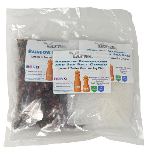 Packs YANKEETRADERS Rainbow Peppercorn Blend & Sea Salt for Mill Grinders