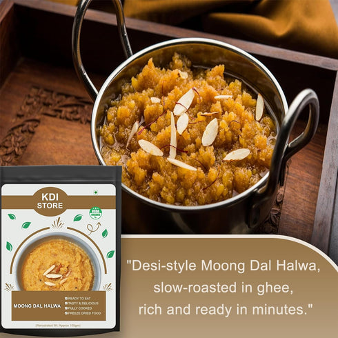Store 55g KDI Moong Dal Halwa, Ready to Eat, Organic USDA Certified, Freeze Dried Indian Sweet, Fully Cooked