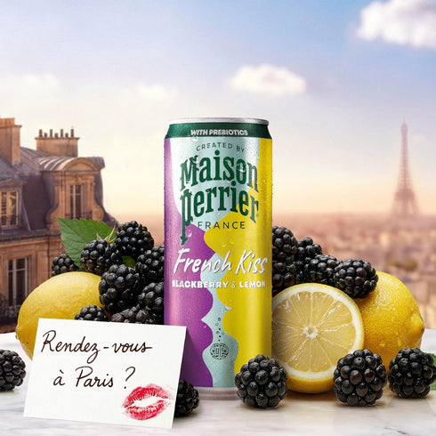 24Pk Maison Perrier French Kiss Sweetened Sparkling Juice Beverage, Blackberry & Lemon Flavors With Real Fruit Juices