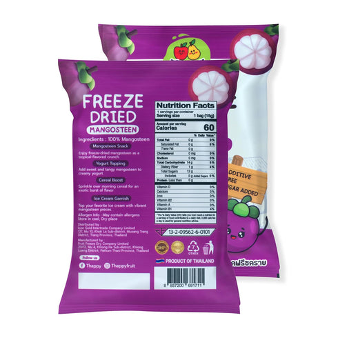100% 0.53oz (Pack 6) Thappy Fruit Freeze-Dried Mangosteen - No Additives, Oil-Free, No Sugar Added, Pure Mangosteen