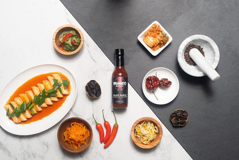 6 Bravado Spice Black Garlic Carolina Reaper Hot Sauce | Gourmet Sauce for Wings & Ramen | Featured on Hot Ones Season