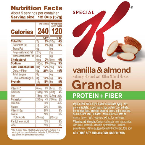 11oz (1 Kelloggs Special K Granola, Protein Granola, Fiber Snacks, Vanilla and Almond, Bag Bag)
