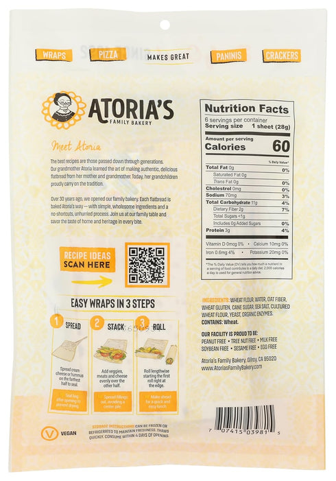 8-Packs 6 (48 (8-Packs 6 (48 Atoria's Family Bakery Mini Traditional Lavash Flatbread of Sheets Sheets) of Sheets