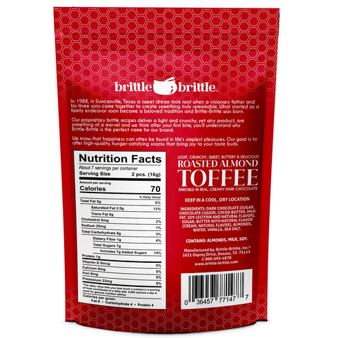 4oz brittle-brittle Roasted Almond Toffee Candy with Dark Chocolate, Handcrafted Gourmet Dessert, Individually Wrapped