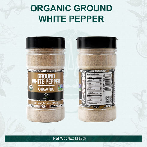 Soeos Organic White Pepper Ground, Non-GMO, Freshly Packed 4 oz (113g) for Cooking