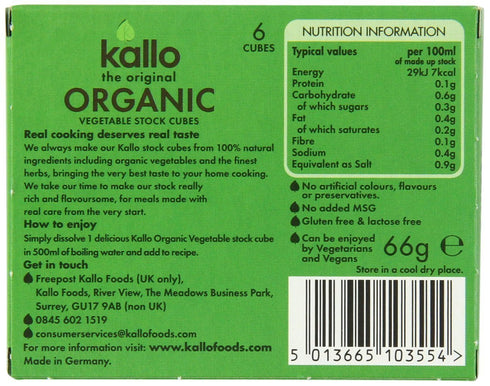 Kallo Organic Vegetable Stock Cubes - 66g, 2 Pack Bundle