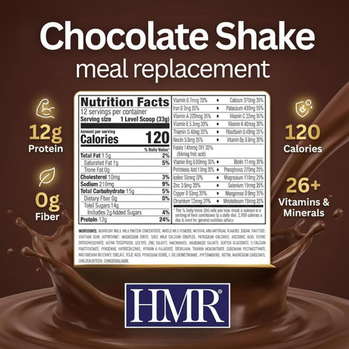 120 12g 12 HMR Chocolate Shake Meal Replacement Powder | Chocolate Shake Mix to Support Healthy Weight Loss |