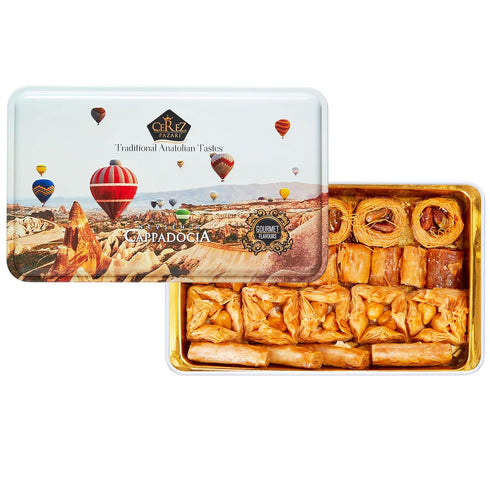 8.5oz, Cerez Pazari Baklava Pastry Baklava Gift Box with Rich Pistachios, Walnuts, Hazelnuts and Cashews, Halal Shatila