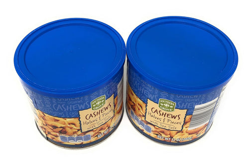 Cashew Tree Nuts Halves and Pieces Two Canisters Each 12 OZ (Total