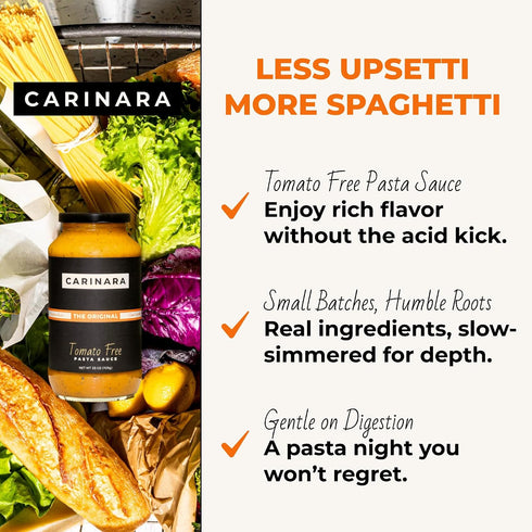 25oz (Pack 1) CARINARA Tomato-Free Pasta Sauce Carrot-Based Marinara Alternative with Garlic, Onion & Basil - Vegan