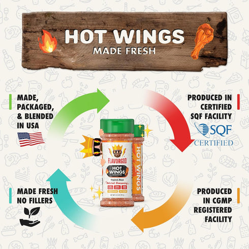 Hot Wings Seasoning Mix by Flavor God - Premium All Natural & Healthy Spice Blend for Chicken Wings, Eggs, Seafood