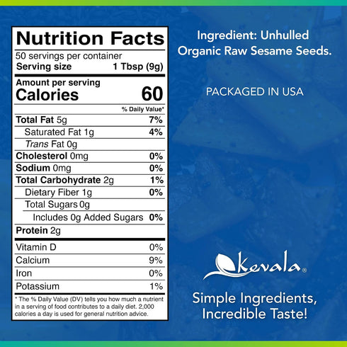 1 lb, 16 oz Kevala Organic Raw Sesame Seeds (Unhulled) - Gluten Free Seeds for Preparing Healthy Snacks, Ingredient