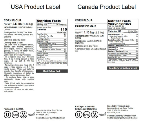 2.5 Food to Live Corn Flour, Pounds - Made from Whole Grain, Finely Ground Meal, Vegan, Kosher, Bulk, Great for Cooking