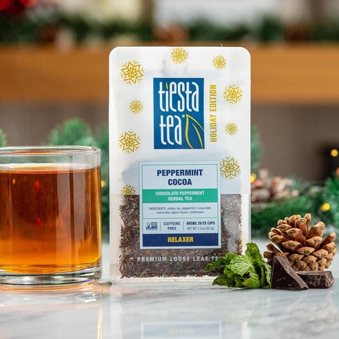 Cozy 25 1.5oz Tiesta Tea Peppermint Cocoa, Premium Loose Leaf Blends, Chocolate Peppermint Herbal Tea, Caffeine-Free