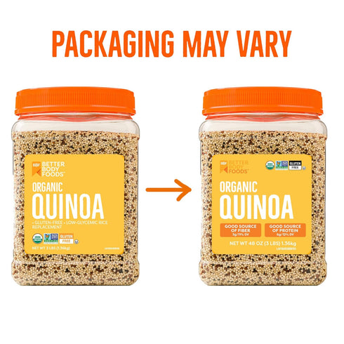 3 Lb BetterBody Foods Organic Quinoa, Vegan, Gluten Free, Low Glycemic Rice Replacement