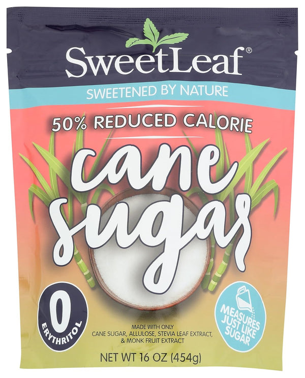 SweetLeaf 50% Reduced Calorie Cane Sugar with Allulose, Stevia and Monk Fruit