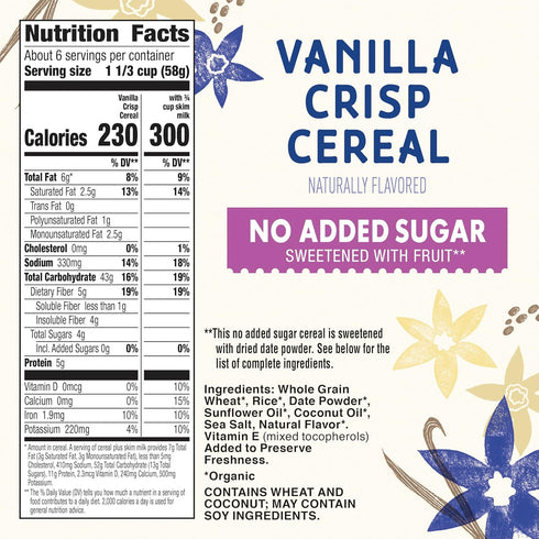 12 oz Cascadian Farm Organic Vanilla Crisp Cereal, No Added Sugar