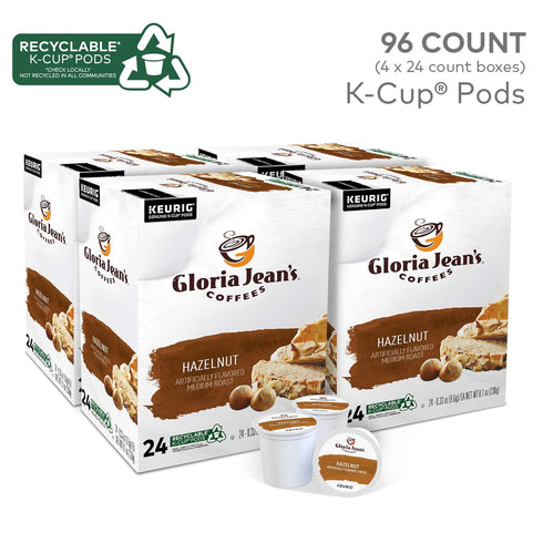 96 Count Gloria Jean's Coffees Hazelnut, Single-Serve Keurig K-Cup Pods, Flavored Medium Roast Coffee
