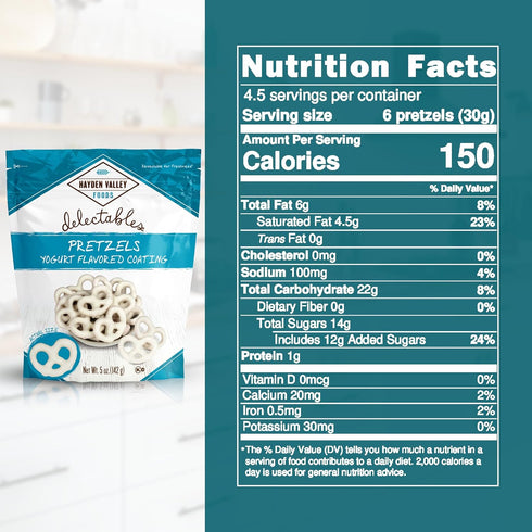 5 oz Hayden Valley Foods Vanilla Yogurt Flavored Covered Pretzels | Resealable Bag | Gourmet White Pretzels