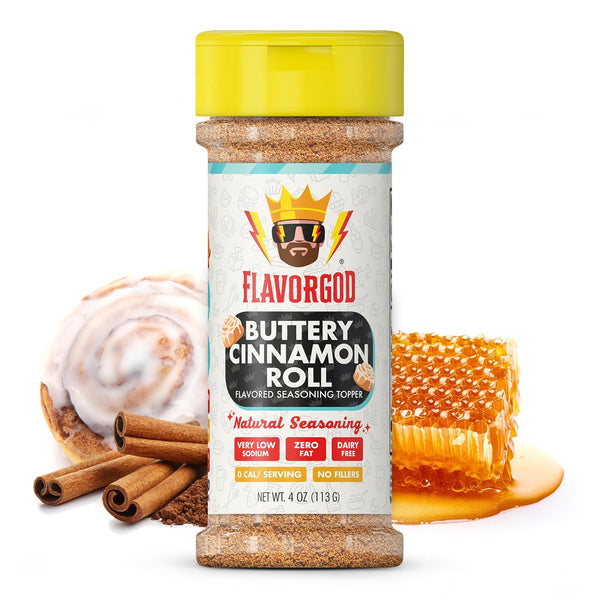 Flavor God Buttery Cinnamon Roll Seasoning Topper Mix, Natural Healthy Blend for Chocolate Donuts, Coffee, Oatmeal,