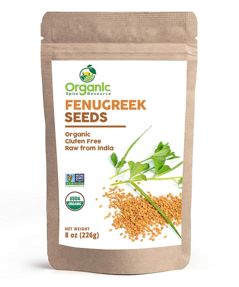 Organic Fenugreek Seeds | 8 Ounce | USDA Organic Non-GMO Verified | 100% Raw Natural Resealable Kraft Bag