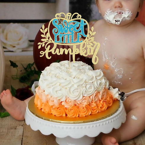 1Pc Gyufise Sweet Little Pumpkin Cake Topper Glitter Fall Theme Little Pumpkin Cake Pick Decorations for Baby Shower