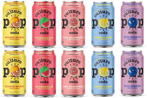 GREAT BRITISH TRADING LIMITED Culture Pop Sparkling Probiotic Soda 5 Flavor Variety Pack 40 Calories per