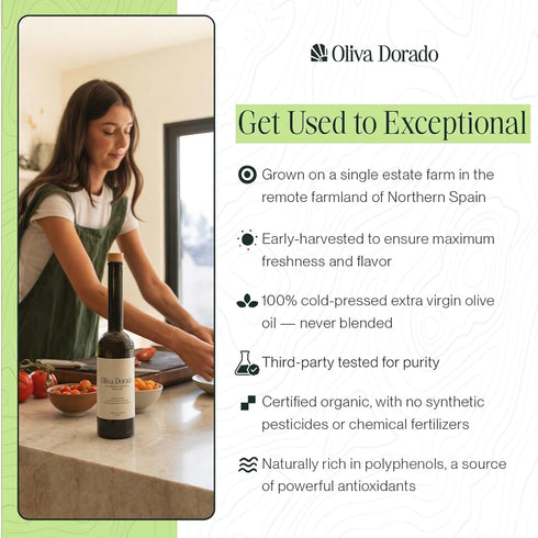 100% (500mL) Oliva Dorado Organic Extra Virgin Olive Oil, Unrefined & Cold Pressed, Made from Polyphenol Rich Arbequina