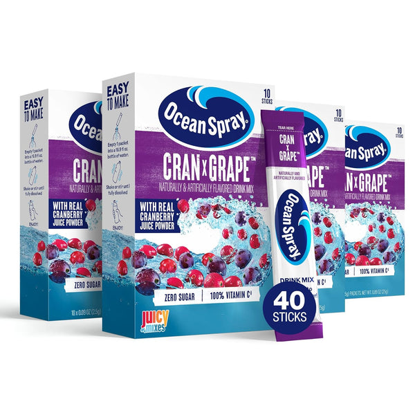 Ocean Spray Cran-Grape Zero Sugar Powder Drink Mix Packets with Real Cranberry