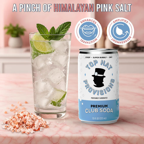 0 7.5 oz (Pack 24) Top Hat Premium Club Soda with Himalayan Salt - Ideal for Cocktails & Mocktails - No Sugar