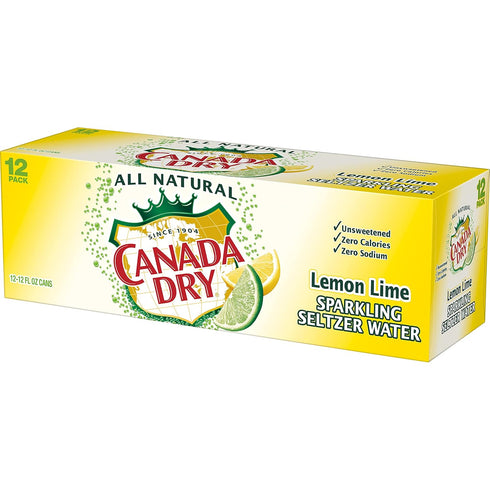 12 oz 12 pack Canada Dry Lemon Lime Sparkling Seltzer Water, fl cans