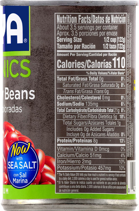 15.5 (Pack 8) Goya Organic Red Kidney Beans, Low Sodium with Sea Salt, Ounce