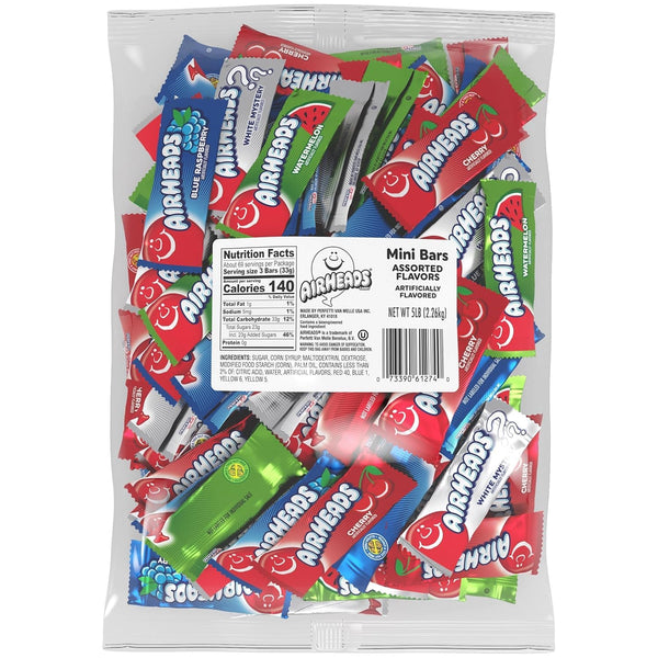 Airheads Mini Candy Bars, Taffy Variety Pack, Individually Wrapped Bulk Candy, Six