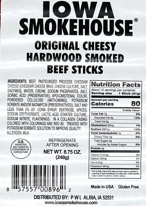 8.75 (12 (Pack 2) Iowa Smokehouse Cheesy Beef Sticks Hardwood Hickory Smoked Meat Sticks Ounce Sticks)