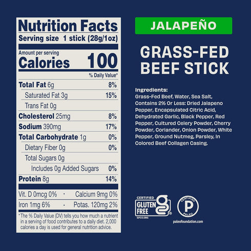 Packs, 1 oz (Pack 18) Archer Jerky Beef Jerky Sticks Jalapeno - Grass Fed Beef Sticks Individually Wrapped, Bulk